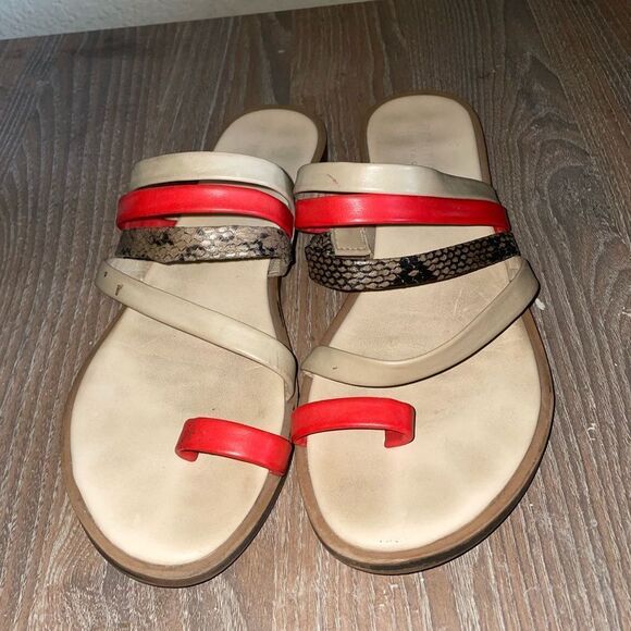 Kenneth Cole Reaction Sandals Tan Orange Snakeskin Slipon Modern Chic Minimalist - Picture 3 of 7